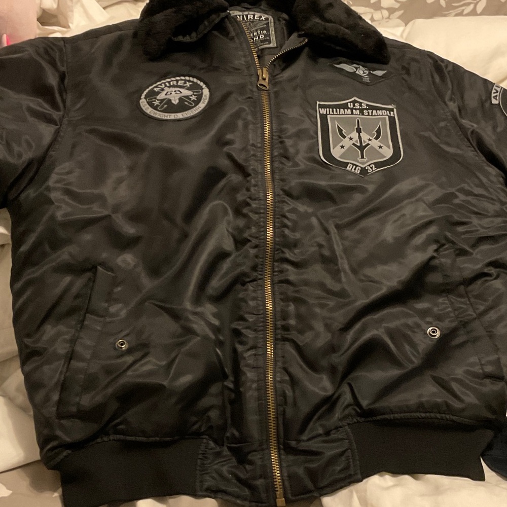 Avirex Black Bomber Jacket with Patches